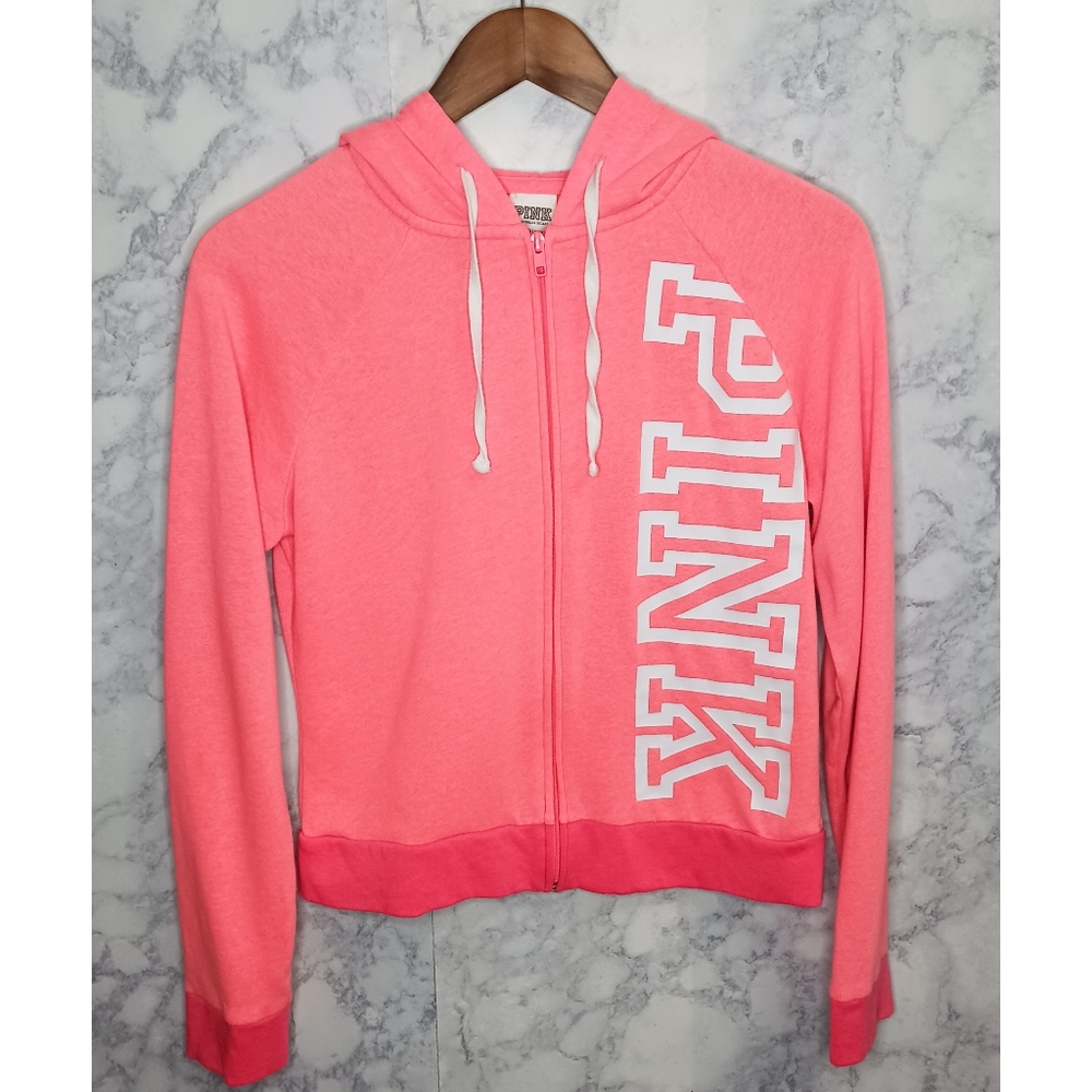 Pink Victoria's Secret Hooded Light Jacket Women Size S Full Zip Logo